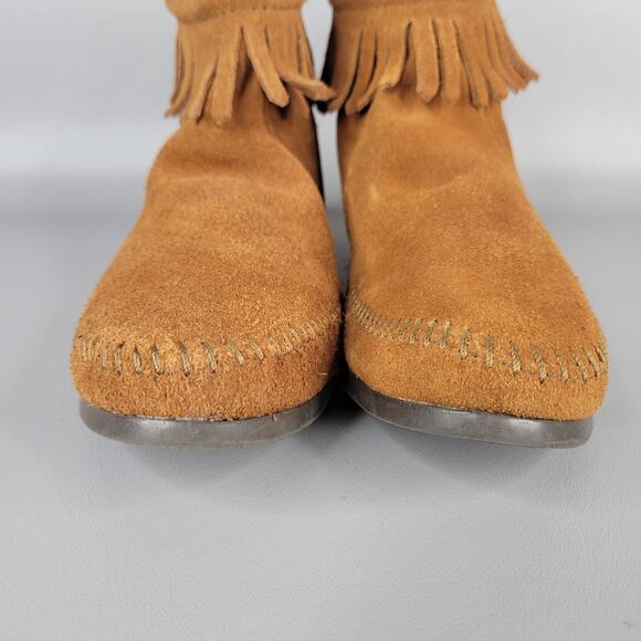 Minnetonka Womens Back Zip Hardsole Ankle Bootie Round Toe Suede Brown Size 7 - Picture 7 of 12